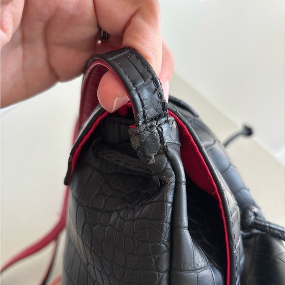 CARLOS FALCHI Vegan Leather Drawstring Bucket Shoulder Bag Purse Black Red Vtg - Picture 8 of 9